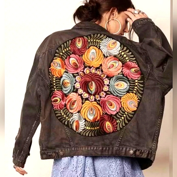 Jackets & Blazers - New Boho Patchwork Embroidered Denim Jean Jacket Oversized Coat Black